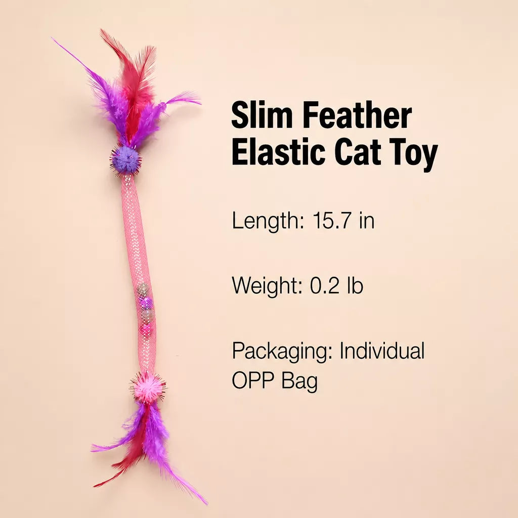 Cat Feather Teaser Toy with Stretchy Cotton Rope