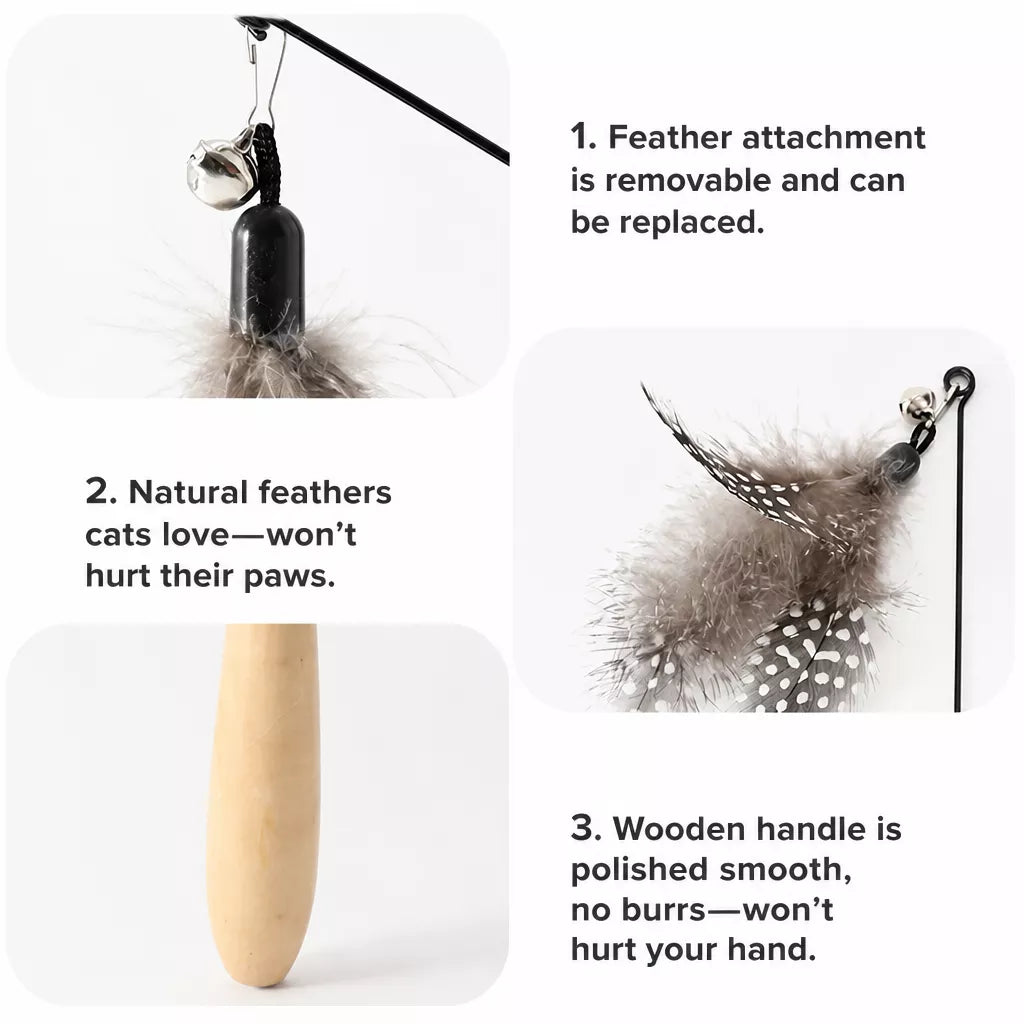 Detachable Feather Wand Cat Toy with Wooden Handle