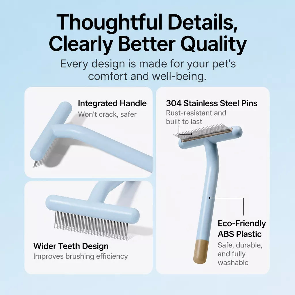 Long- and Short-Tooth Pet Rake Comb for Dogs and Cats
