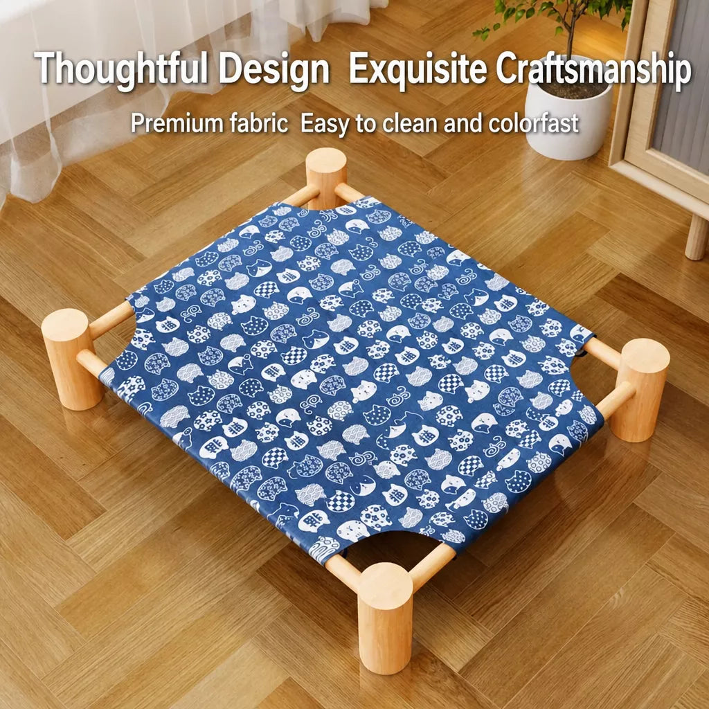 Elevated Wood Frame Pet Bed with Removable Polyester Cover