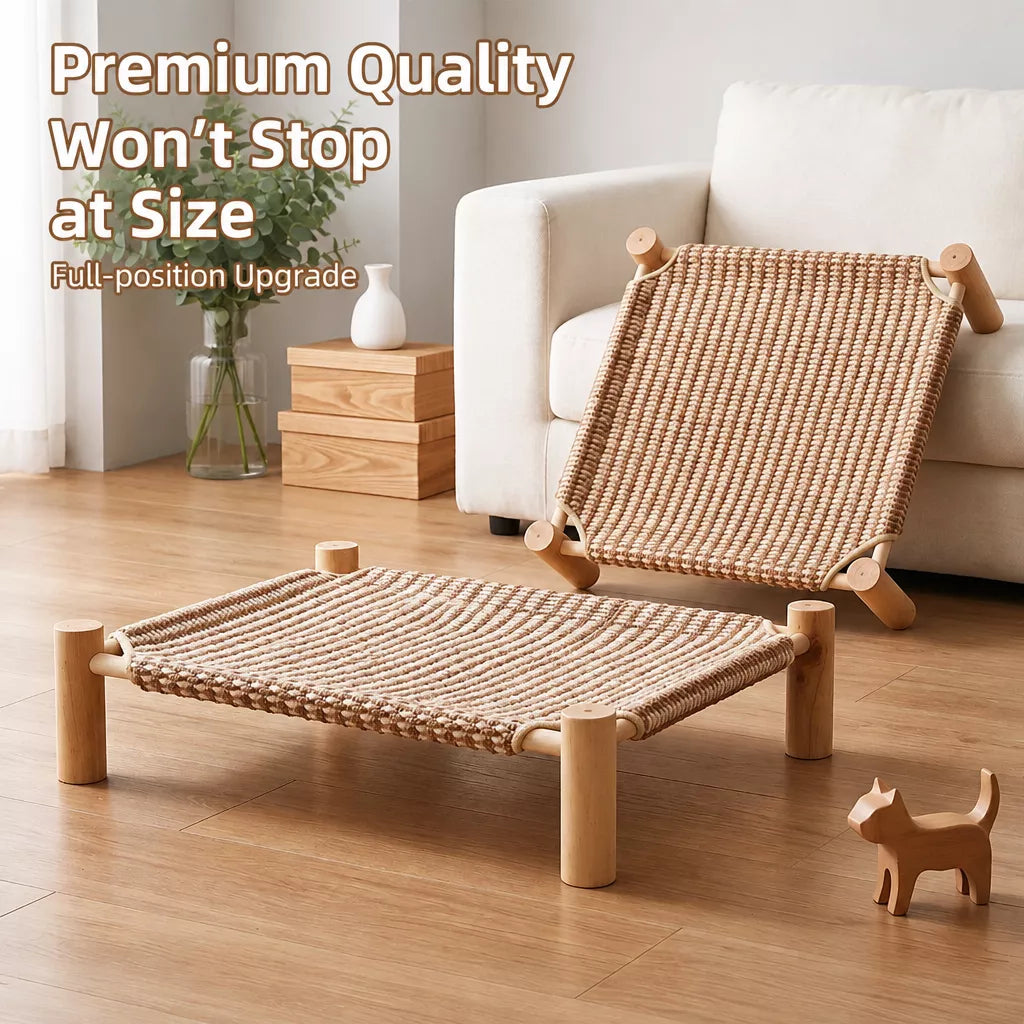 Elevated Linen Pet Bed with Solid Wood Frame