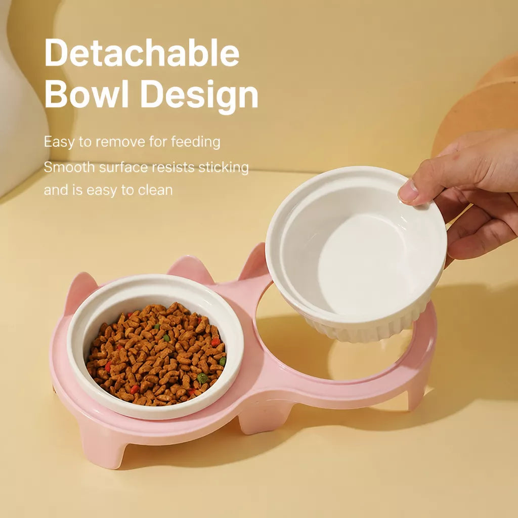 Elevated Ceramic Two-Bowl Pet Feeding Set with Stand
