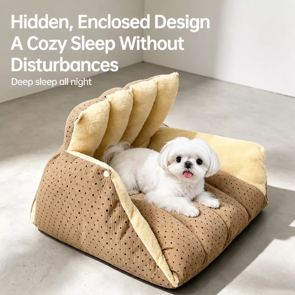 Semi-Enclosed Corduroy Pet Tent Bed for Cats & Dogs