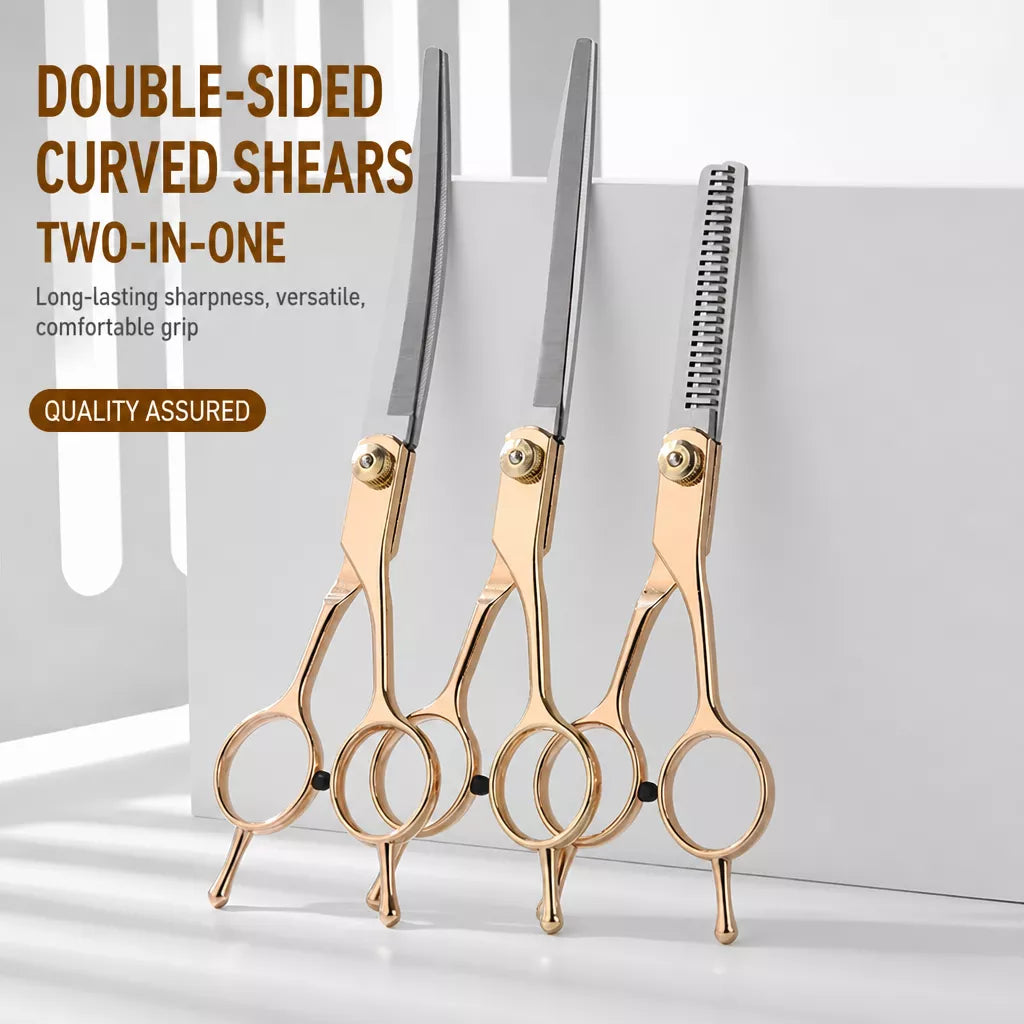 Dog Grooming Shears Set with Thinning, Curved & Straight Shears