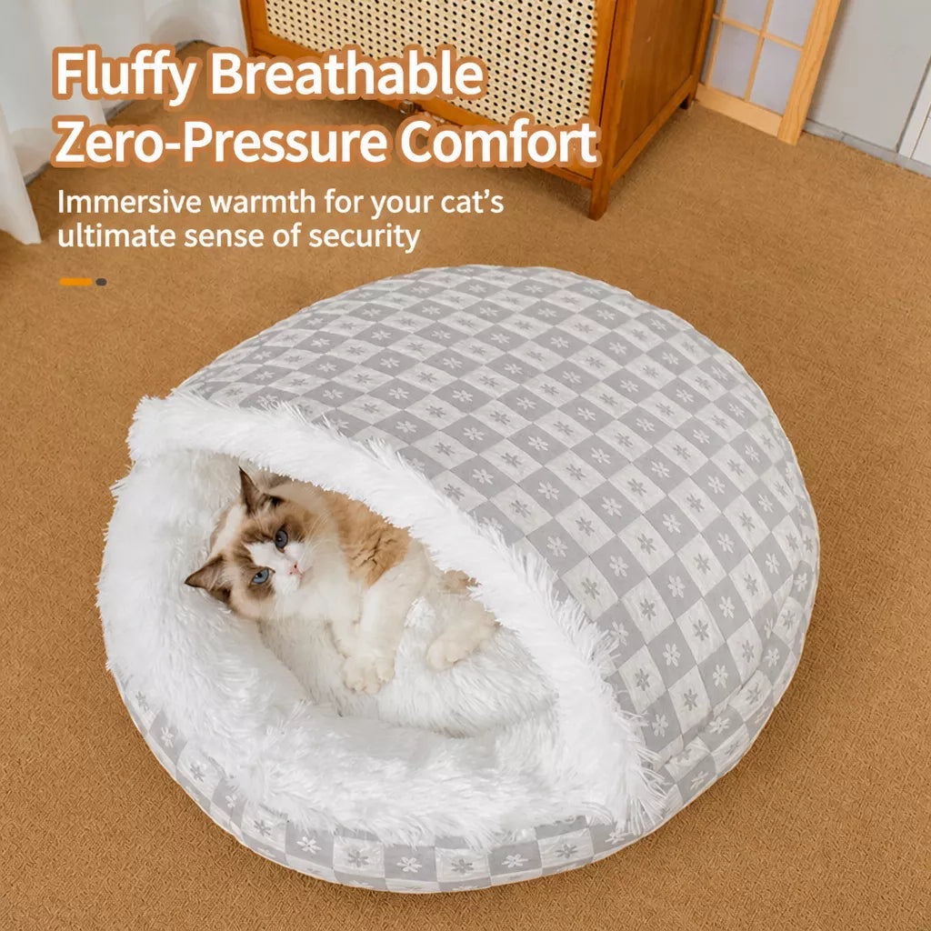 Enclosed Plush Pet Bed for Cats and Small Dogs