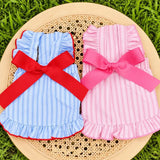 Lightweight Striped Pet Dress with Bow and Flutter Sleeves