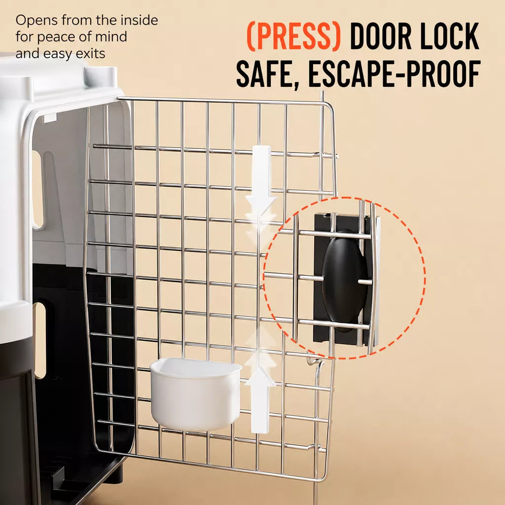 Pet Airline Travel Carrier with Hanging Bowl for Cats and Small Dogs