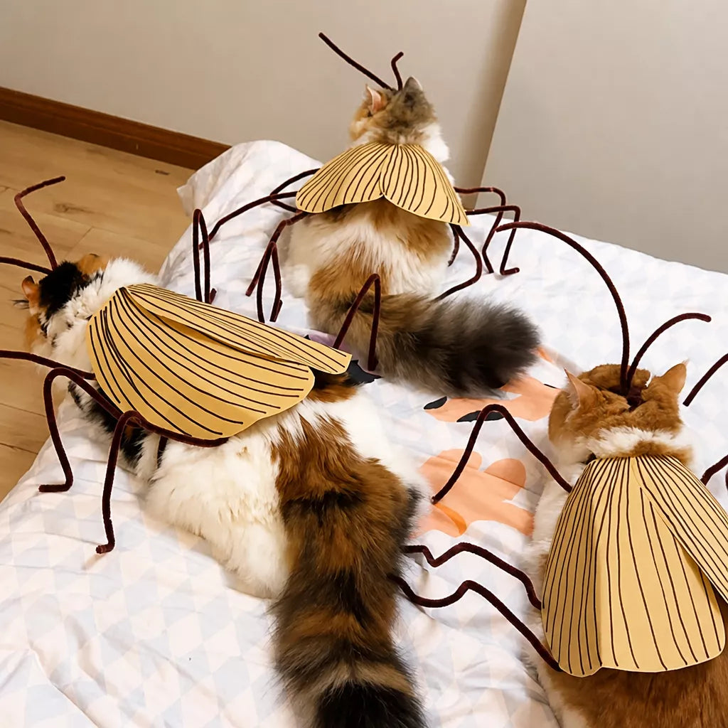 Cockroach-Inspired Cat Costume with Matching Collar