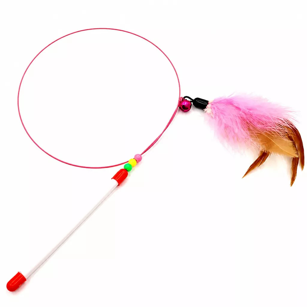 Steel Wire Cat Teaser Wand with Feather and Bell