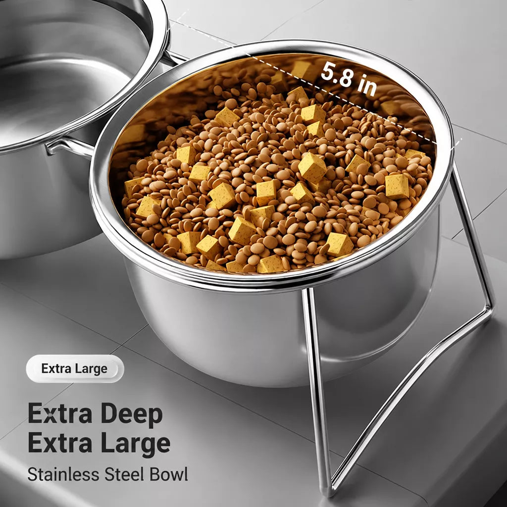 Stainless Steel Double Pet Bowls with Elevated Stand