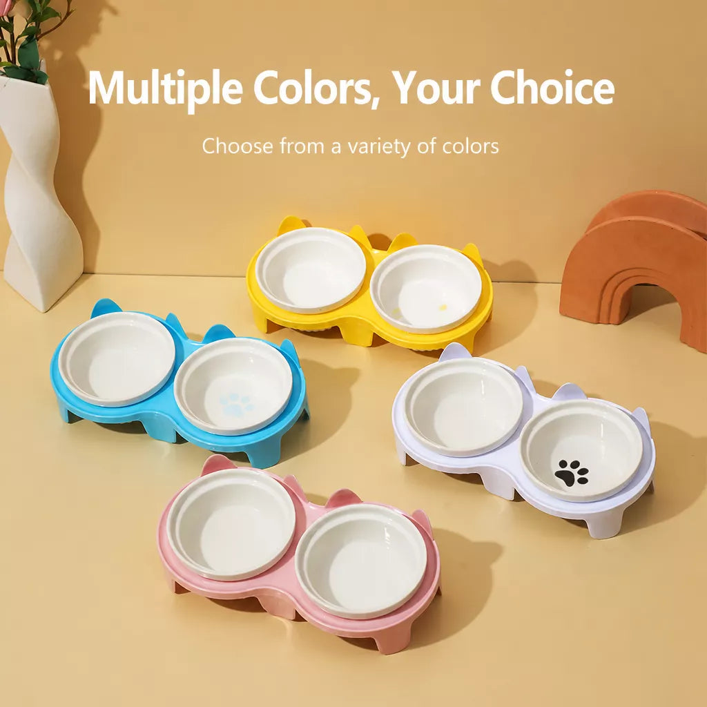 Elevated Ceramic Two-Bowl Pet Feeding Set with Stand
