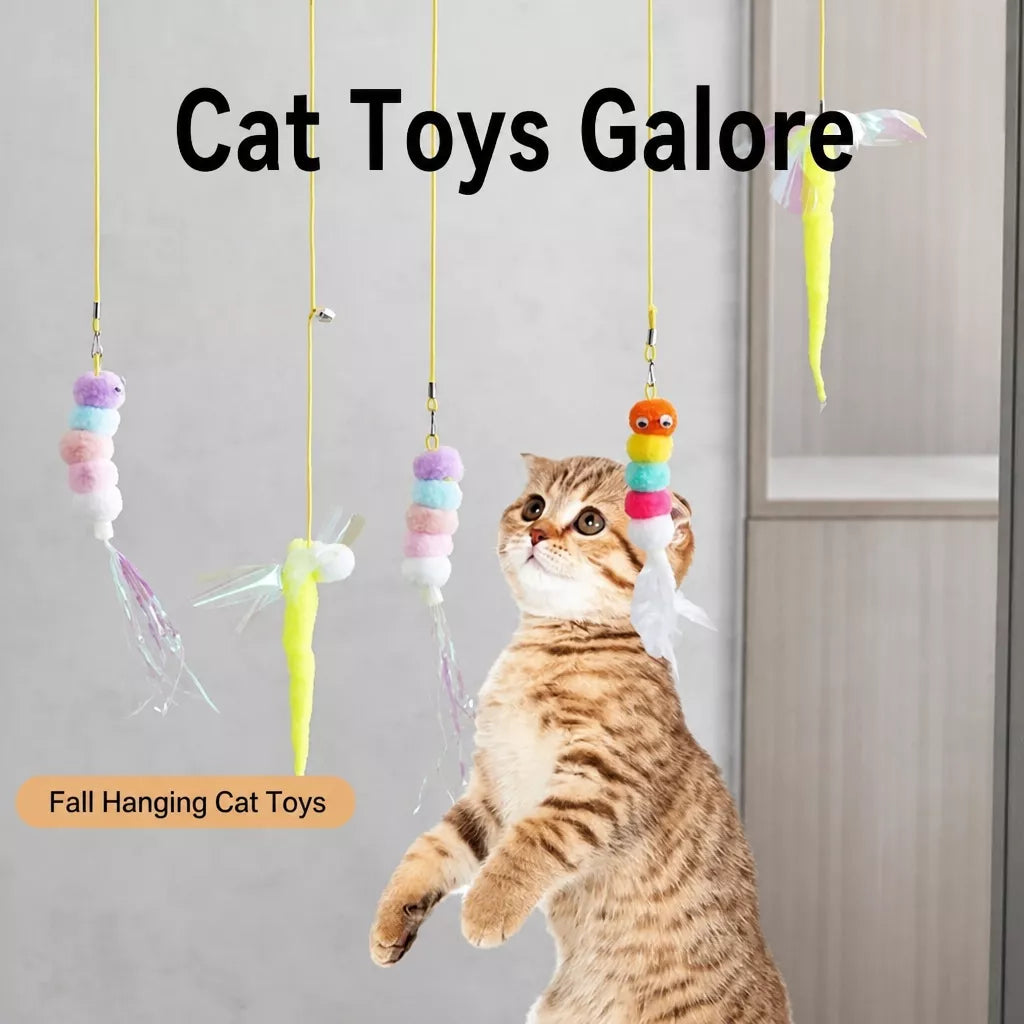 Hanging Feather Cat Teaser Toy with Elastic Cord