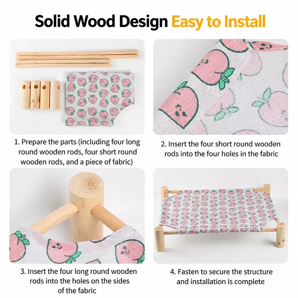 Wood-Frame Cot-Style Pet Bed with Polyester Cover