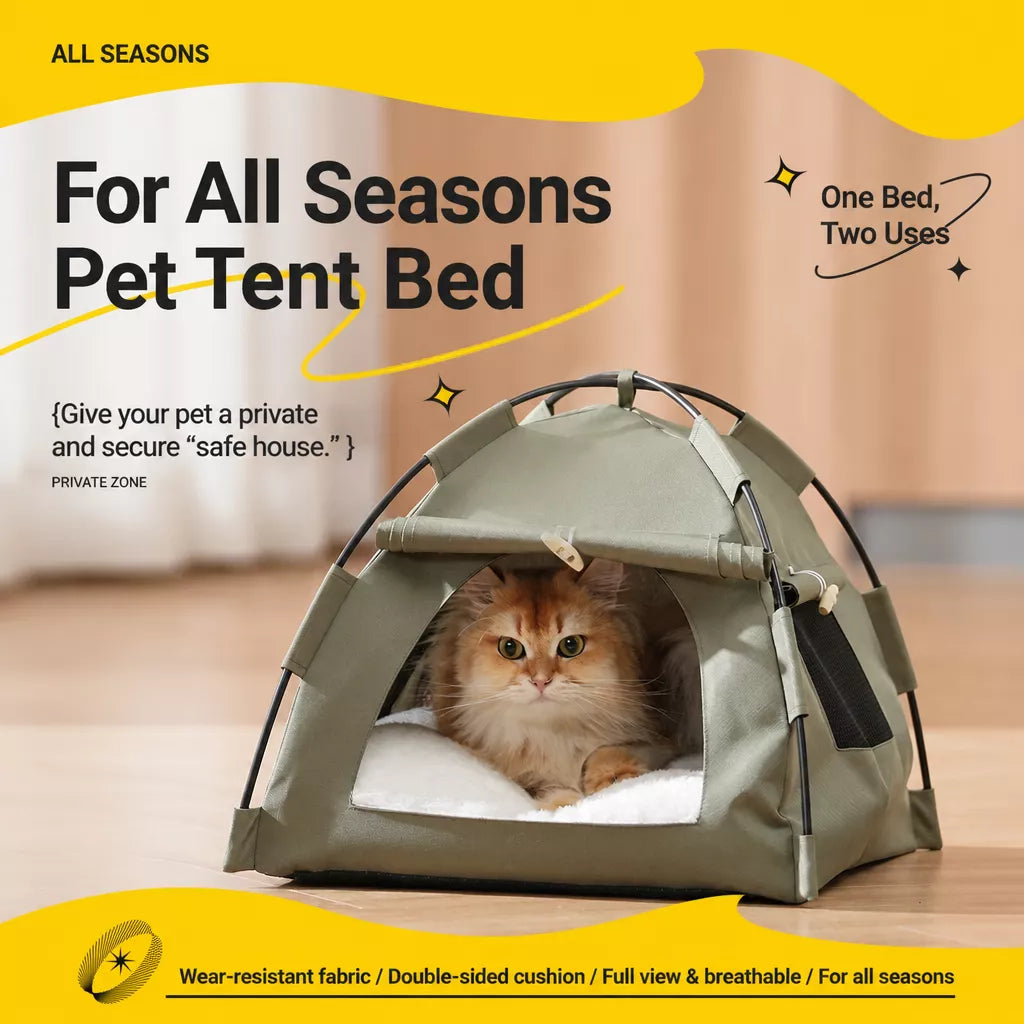Semi-Enclosed Pet Tent Bed with Window for Small Dogs and Cats