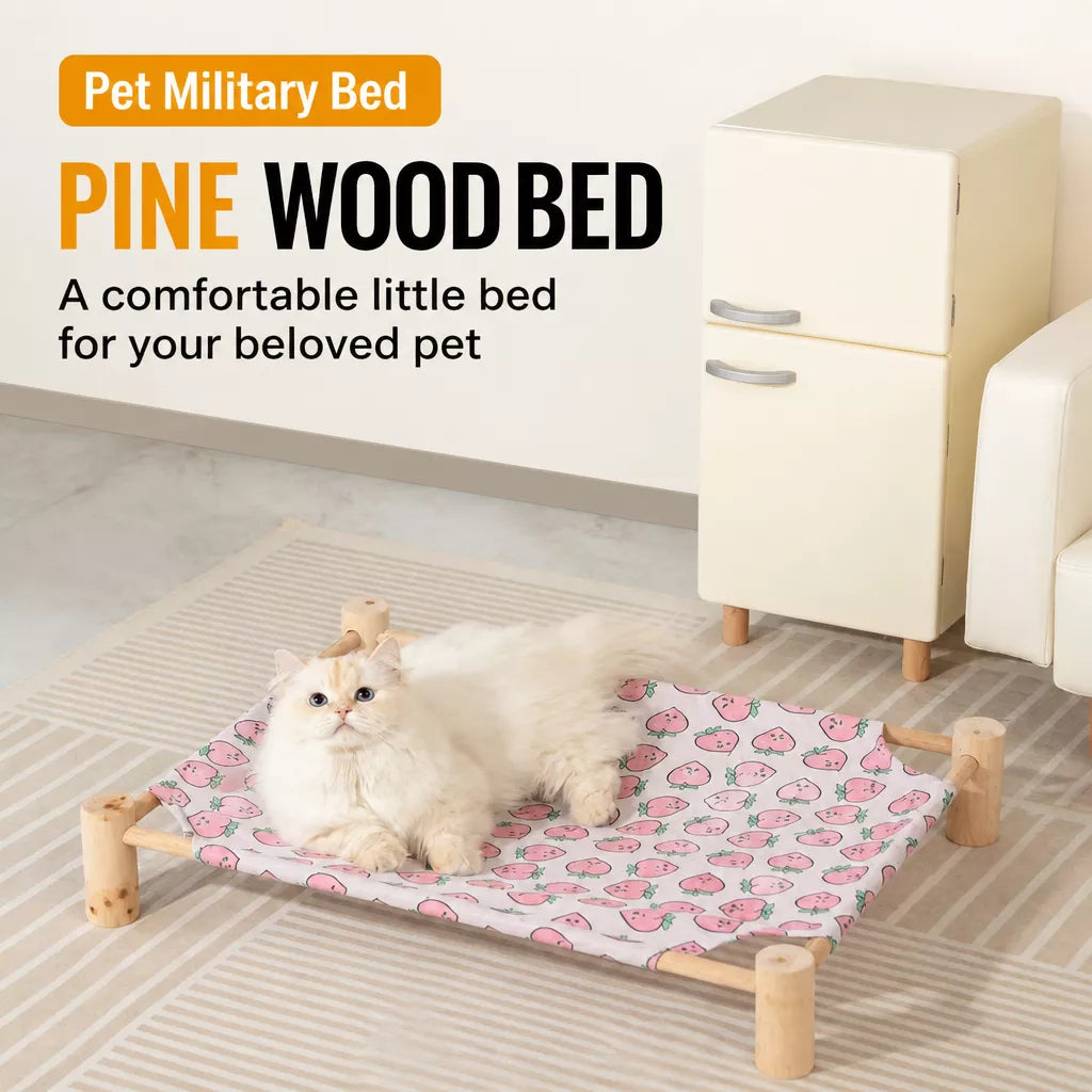 Wood-Frame Cot-Style Pet Bed with Polyester Cover