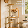 Solid Wood Cat Tree with Scratching Post, Cat House & Platforms