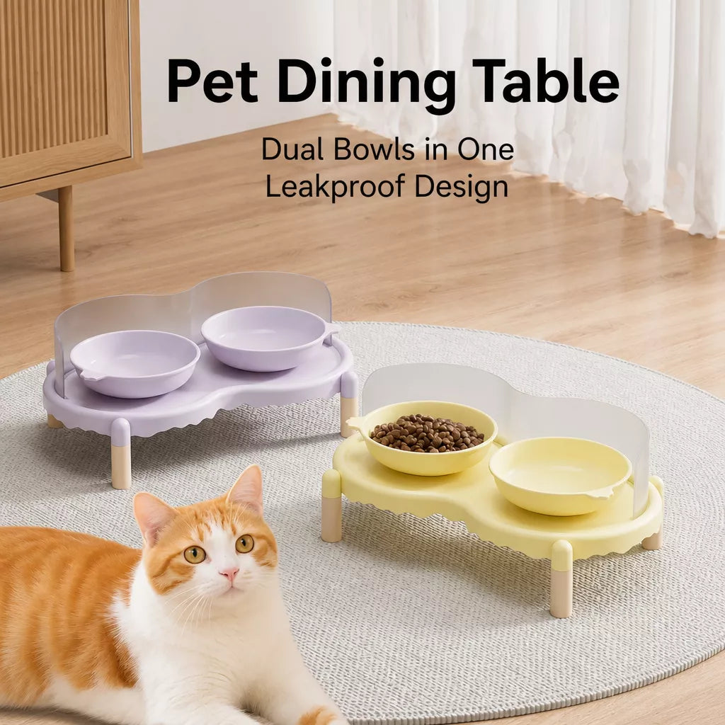 Elevated Ceramic Pet Bowl Set with a Double-Bowl Stand