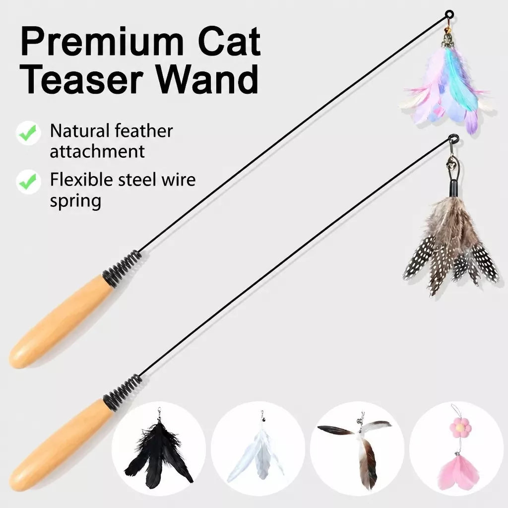 Cat Wand Toy with Feather Replacement Heads