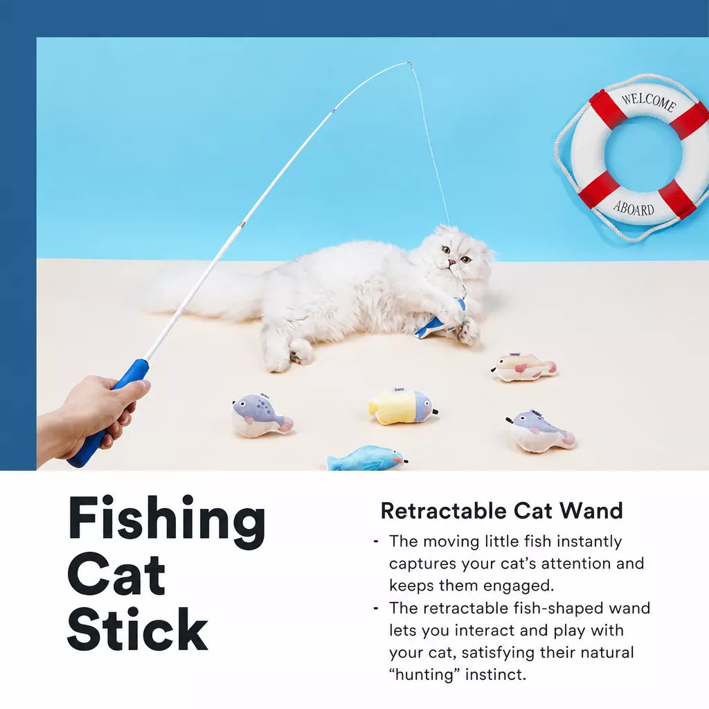 Retractable Cat Wand Toy with Fish-Shaped Teaser