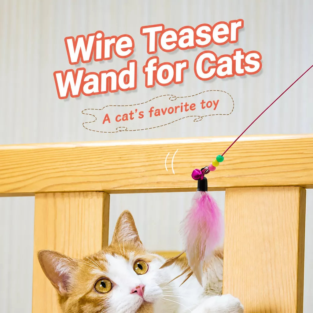 Steel Wire Cat Teaser Wand with Feather and Bell