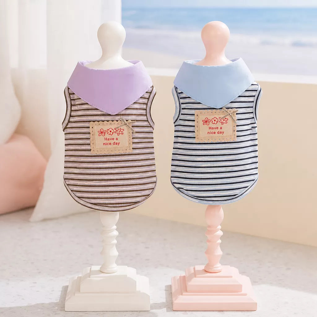 Striped Polo-Style Harness Vest for Small Dogs