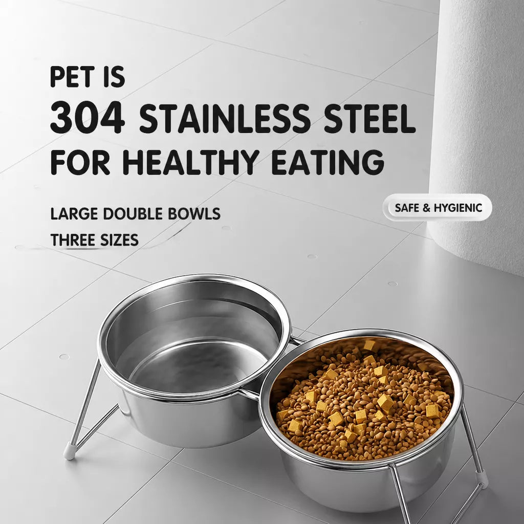 Stainless Steel Double Pet Bowls with Elevated Stand