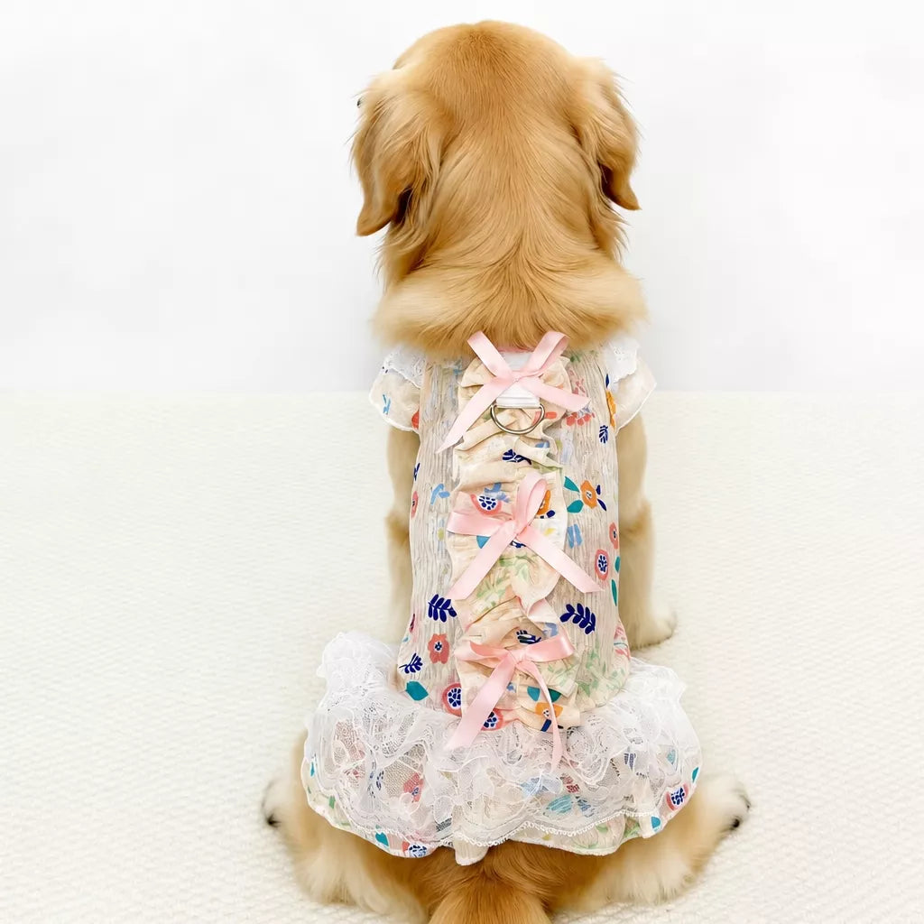 Lightweight Lace Pet Clothing with Bow and Ruffle Trim