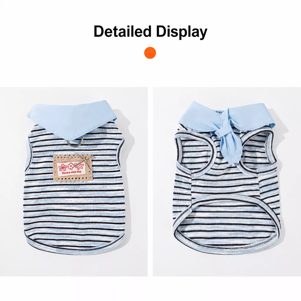 Striped Polo-Style Harness Vest for Small Dogs
