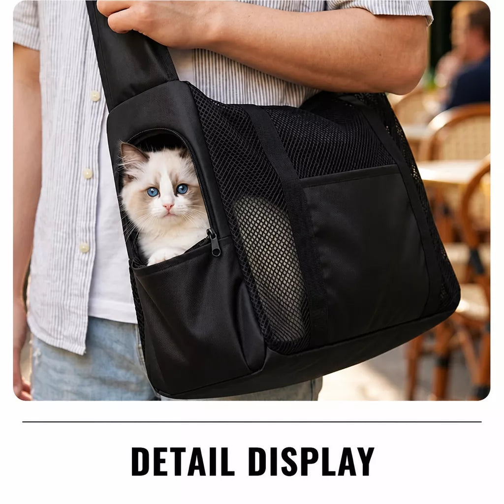 Faux Leather Mesh Crossbody Pet Carrier for Small Cats and Dogs