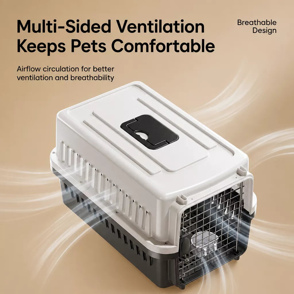 Pet Airline Travel Carrier with Hanging Bowl for Cats and Small Dogs