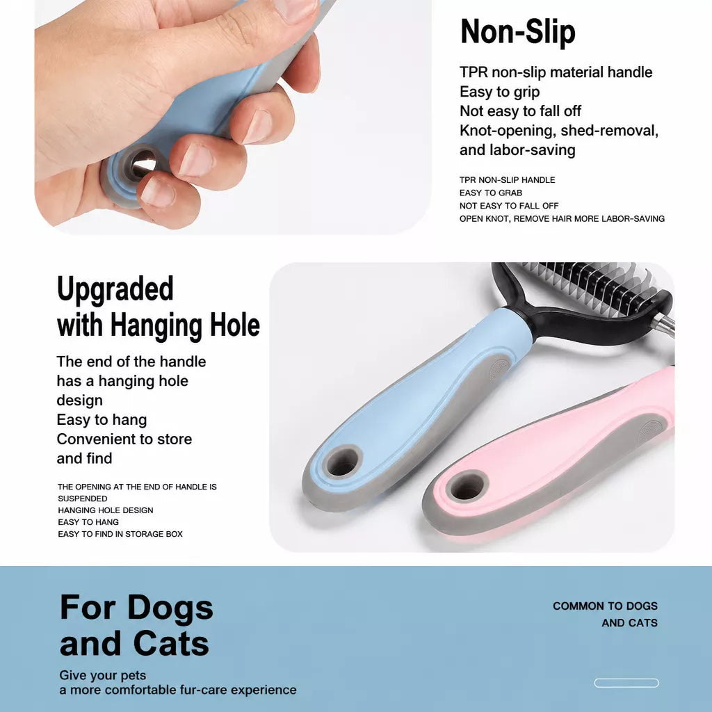 Double-Sided Dematting & Deshedding Brush for Dogs and Cats