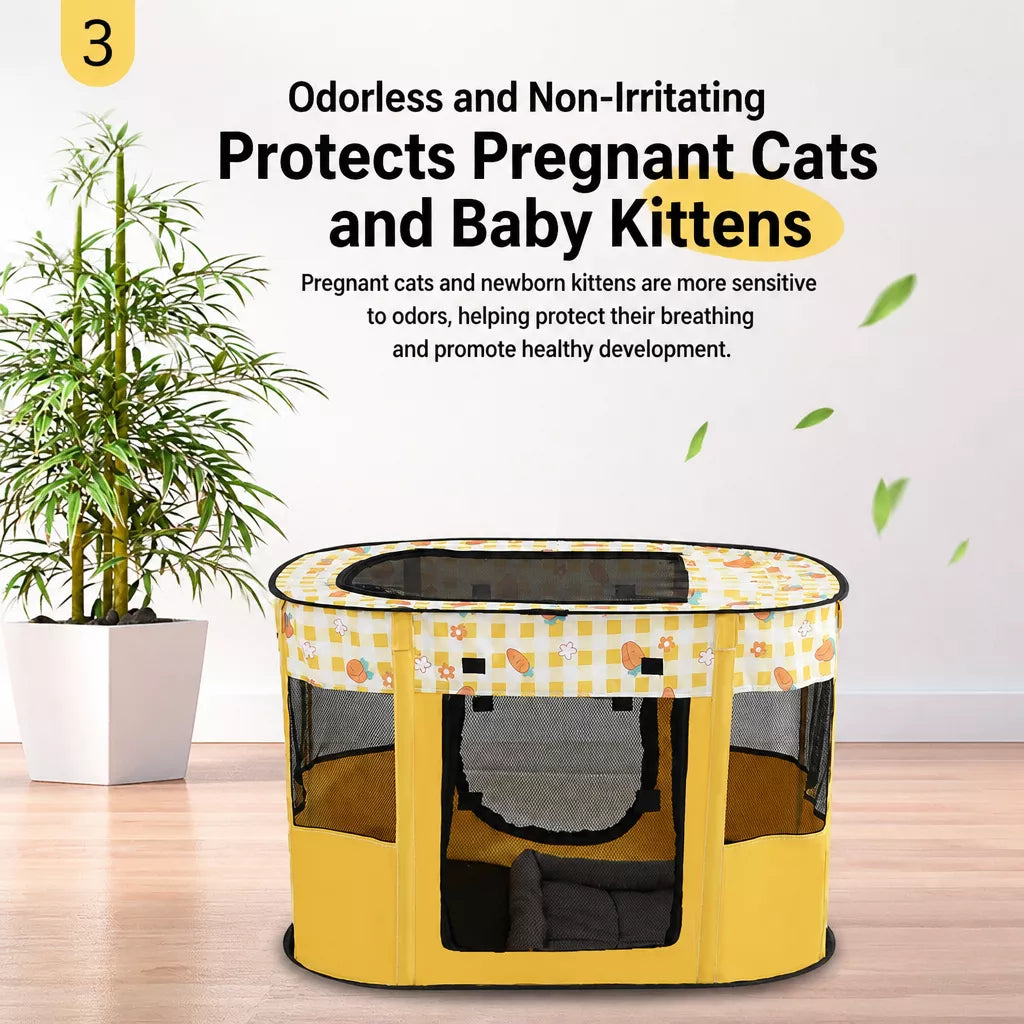 Foldable Two-Compartment Cat House for Mother Cats and Kittens