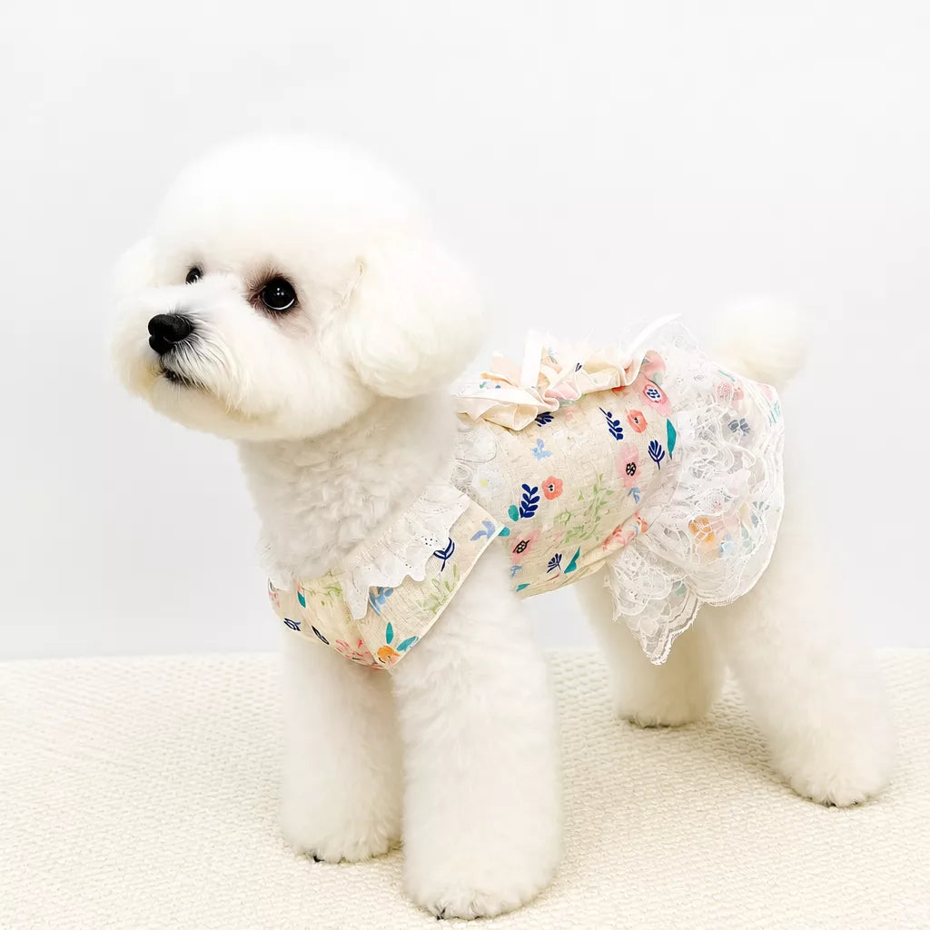 Lightweight Lace Pet Clothing with Bow and Ruffle Trim