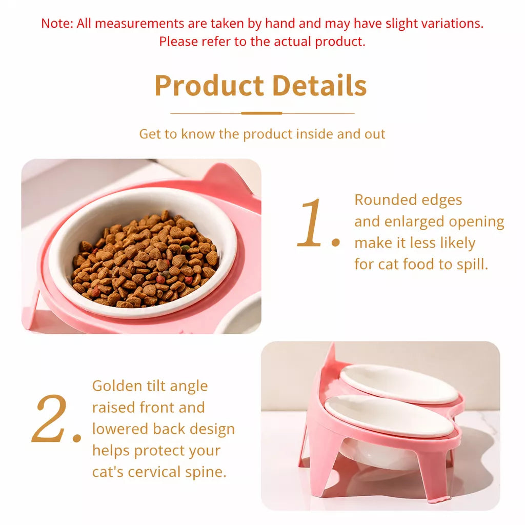 Elevated Double-Bowl Ceramic Cat Feeding Set