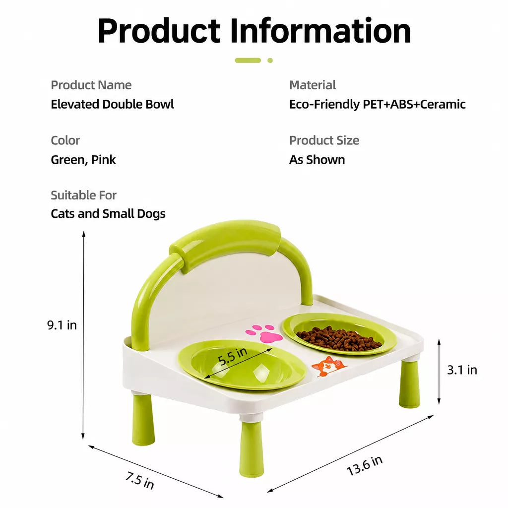 Elevated Double Pet Bowl Stand with Ceramic Bowls