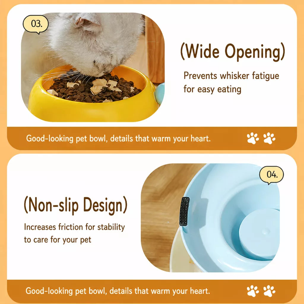 Pet Food & Water Bowl with Low-Profile Non-Slip Base