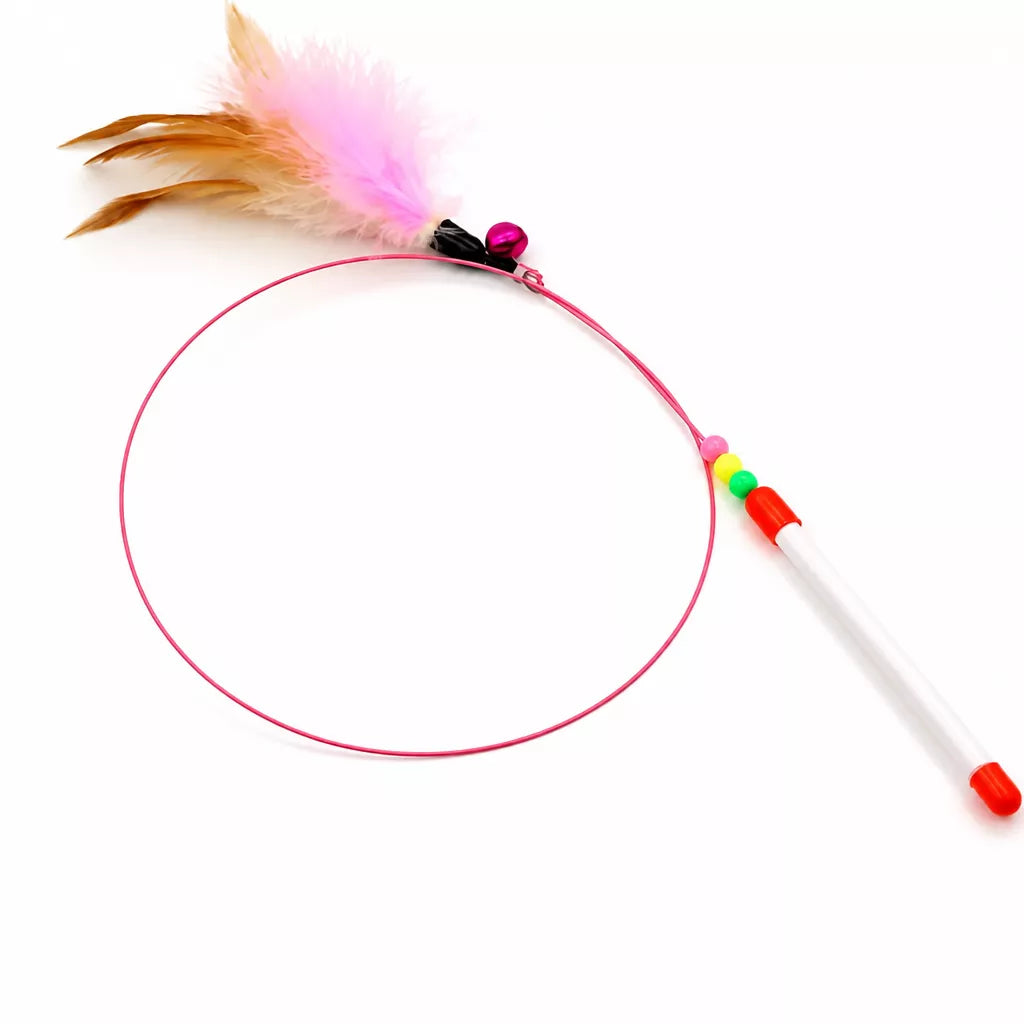 Steel Wire Cat Teaser Wand with Feather and Bell
