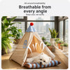 Semi-Enclosed All-Season Cotton-Linen Pet Bed for Cats and Small Dogs