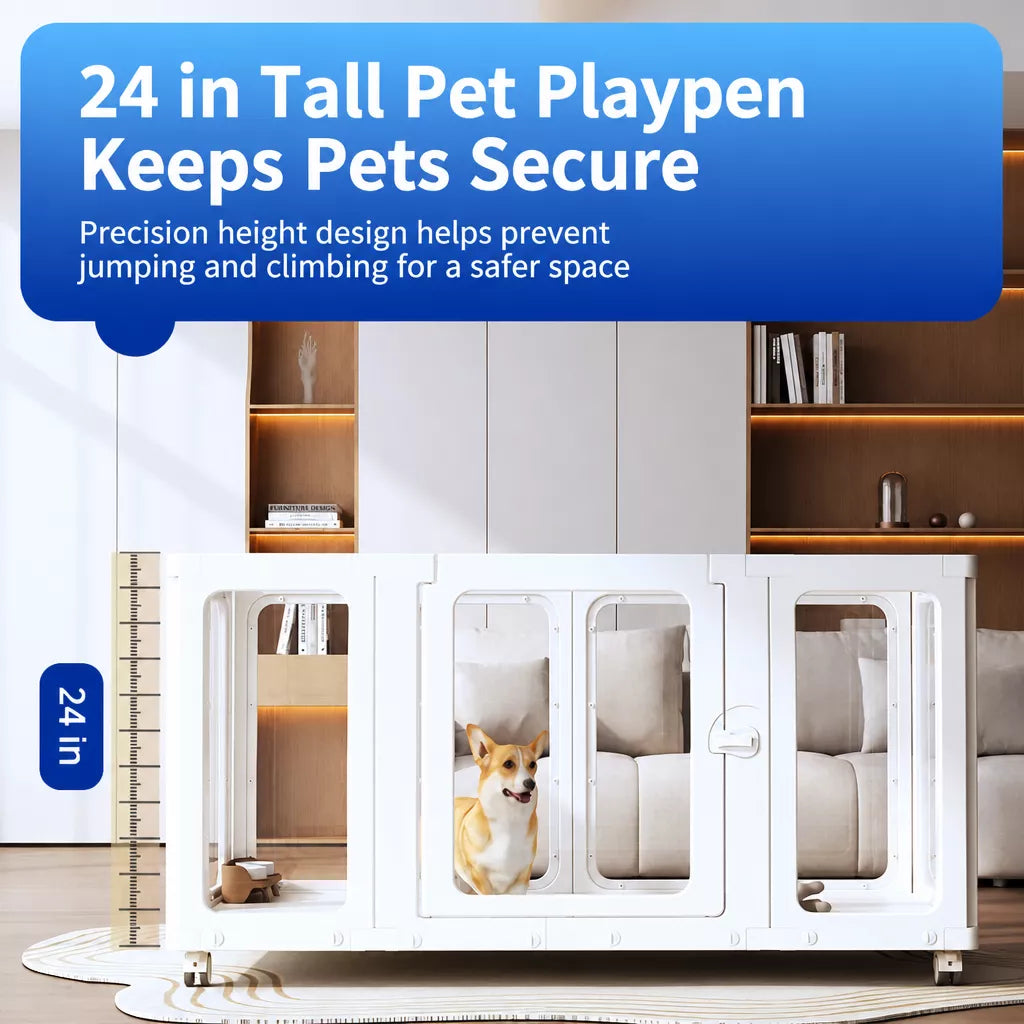 Movable Indoor Pet Playpen with Door and Casters
