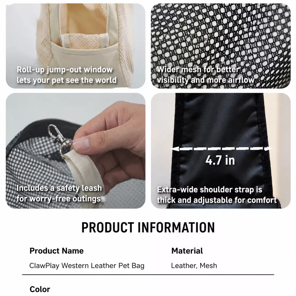 Faux Leather Mesh Crossbody Pet Carrier for Small Cats and Dogs