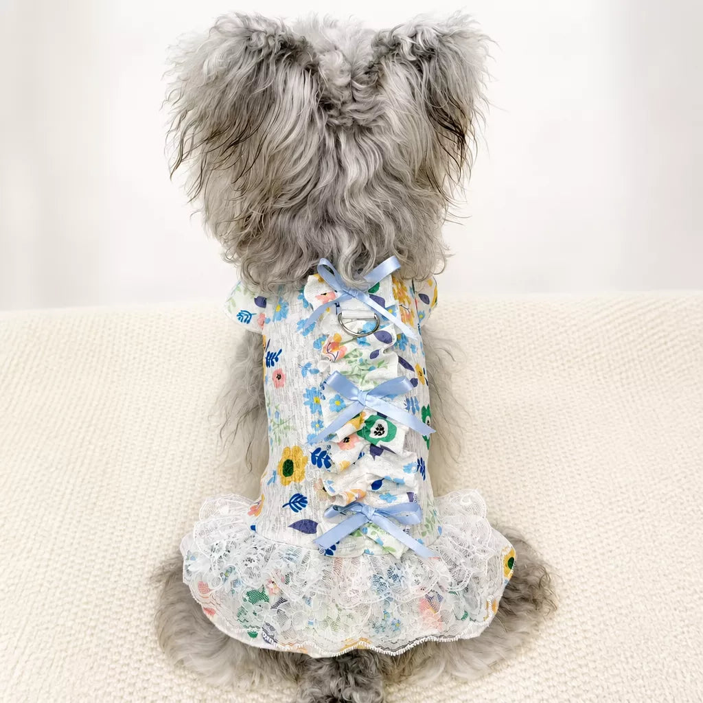 Lightweight Lace Pet Clothing with Bow and Ruffle Trim