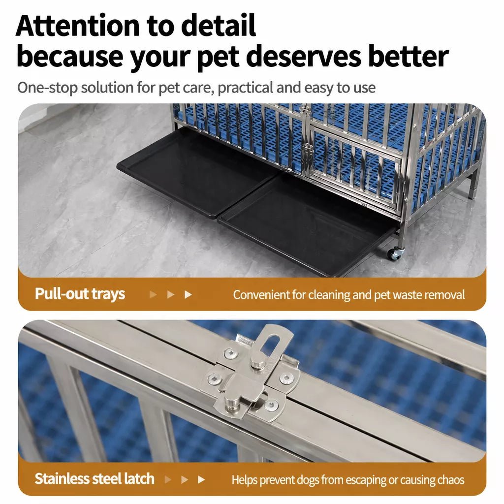Stainless Steel Dog Crate with Tray
