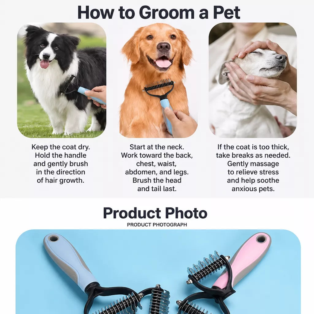 Double-Sided Dematting & Deshedding Brush for Dogs and Cats