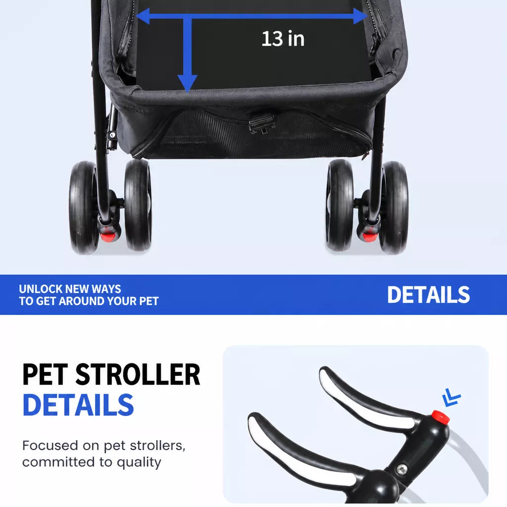 Foldable Pet Stroller with Removable Carrier and Tray
