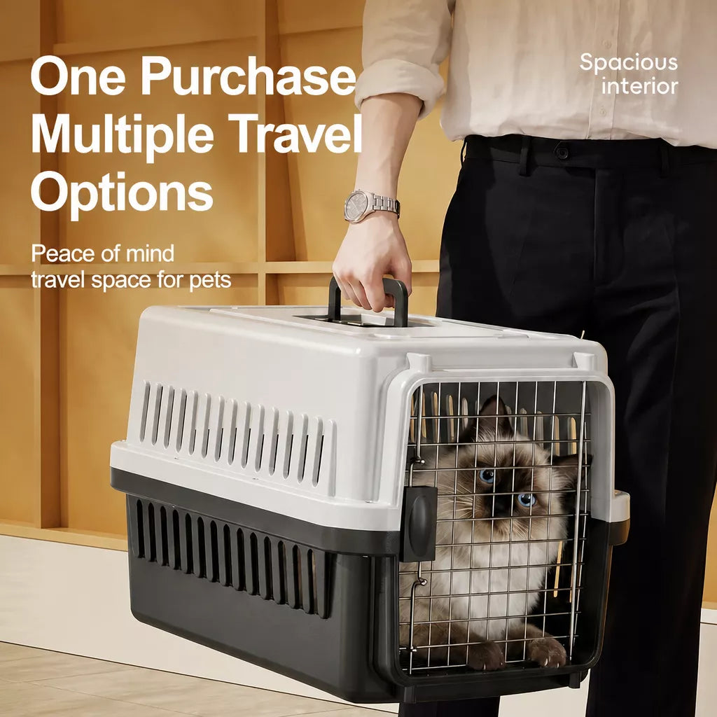 Pet Airline Travel Carrier with Hanging Bowl for Cats and Small Dogs