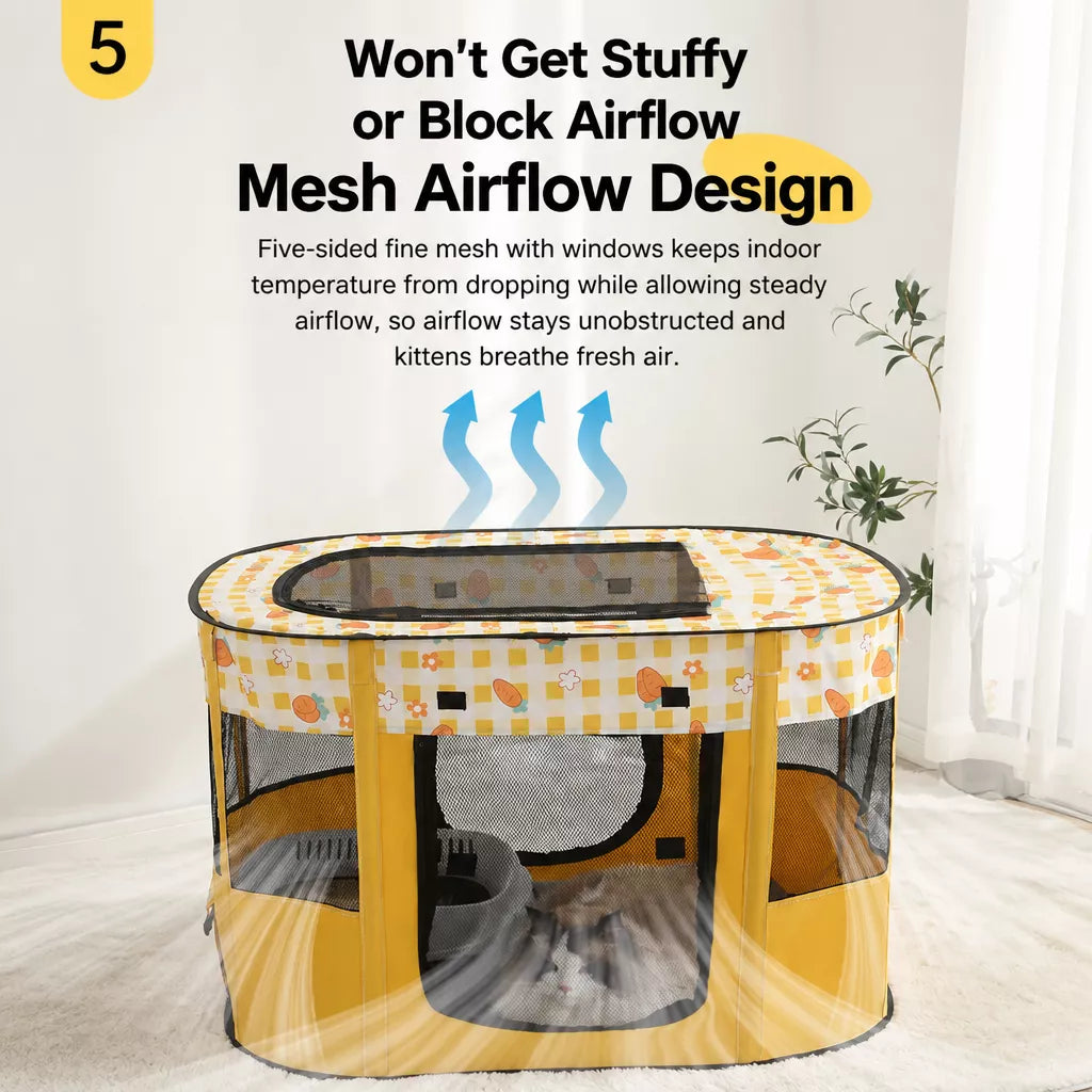 Foldable Two-Compartment Cat House for Mother Cats and Kittens