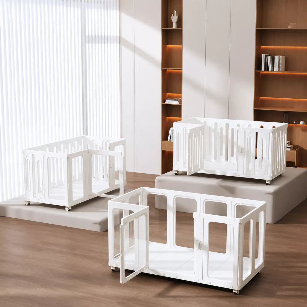 Movable Indoor Pet Playpen with Door and Casters