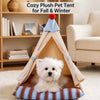 Semi-Enclosed All-Season Cotton-Linen Pet Bed for Cats and Small Dogs