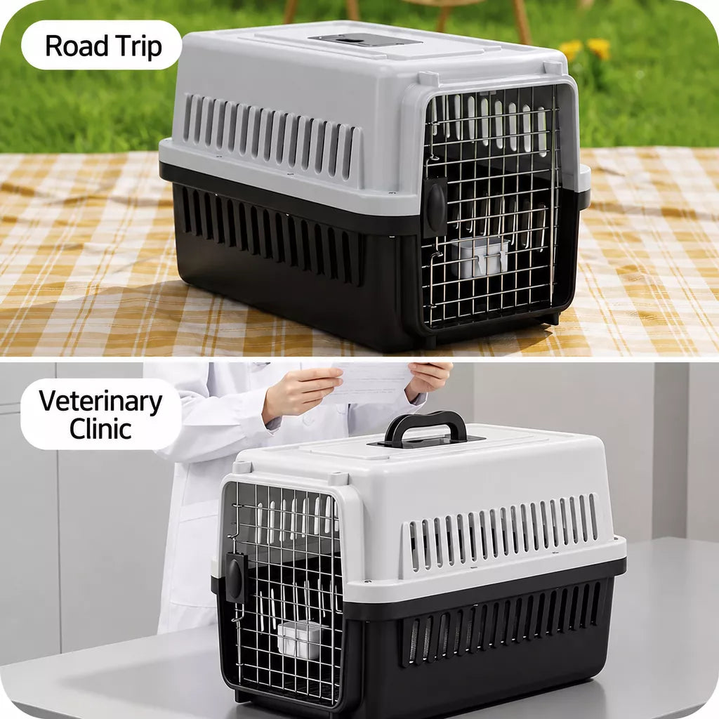 Pet Airline Travel Carrier with Hanging Bowl for Cats and Small Dogs