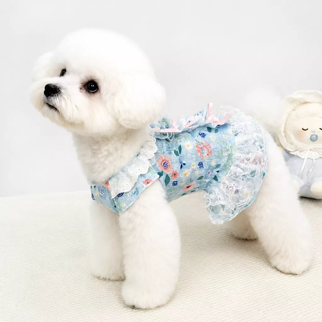 Lightweight Lace Pet Clothing with Bow and Ruffle Trim